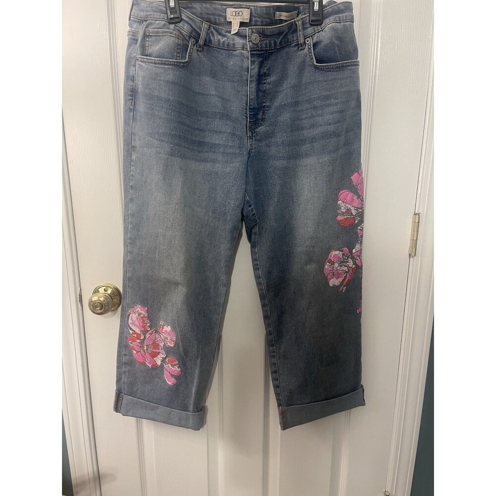 logo by lori goldstein jeans 16 Capri Light Wash Pike Flowers 0307